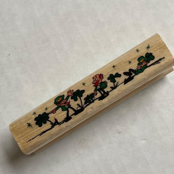 St Patricks Wooden Rubber Stamp Shamrock Scrapbooking Arts Holiday Stamping - Picture 2 of 6